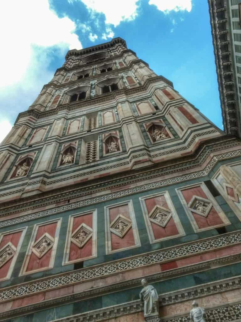 View of Giottos' bell tower in Florence, Italy, from the base.