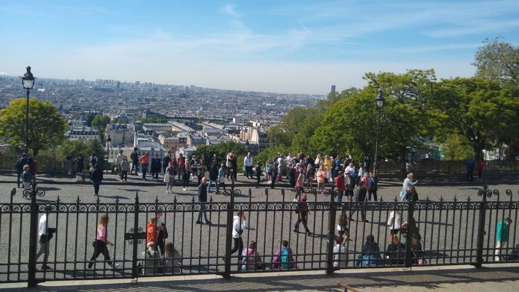 View of Paris from the steps of Basilique Sacre Coeur in Montmartre.