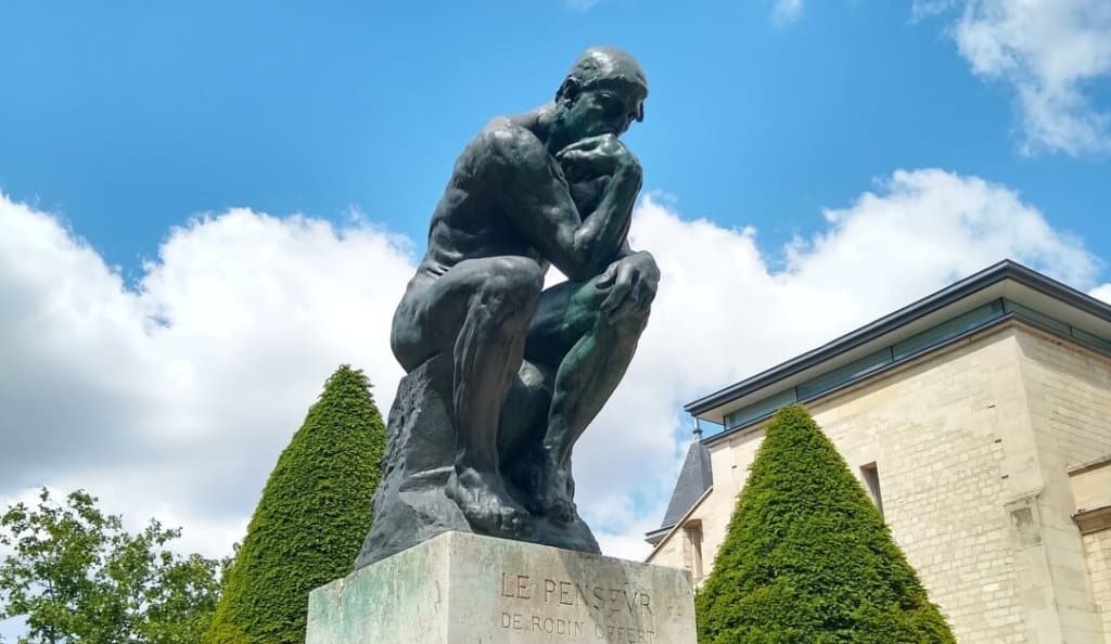 Auguste Rodin's Thinker sculpture on display at Musée Rodin in Paris, France.