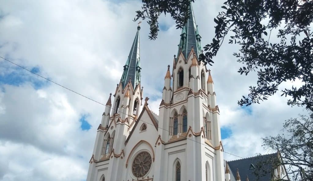 Cathedral of St. John the Baptist exterior in Savannah, Georgia