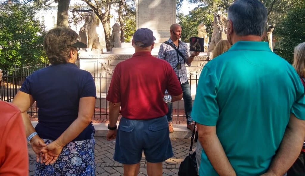 Man leading a guided tour of Savannah Georgia