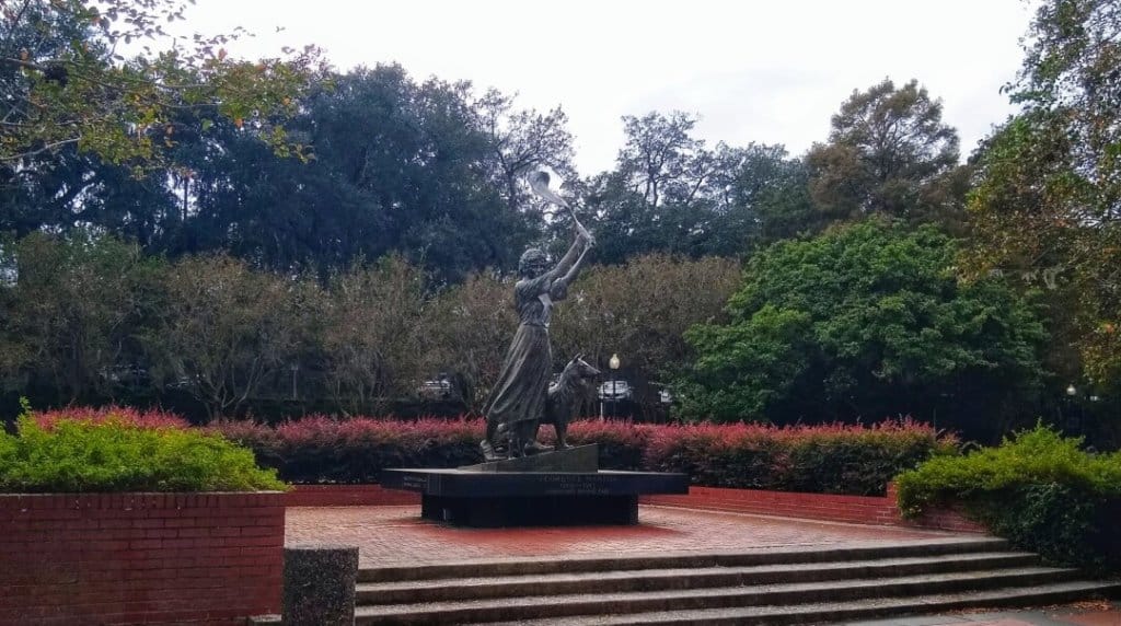 Waving Girl Statue in Savannah Georgia in the fall