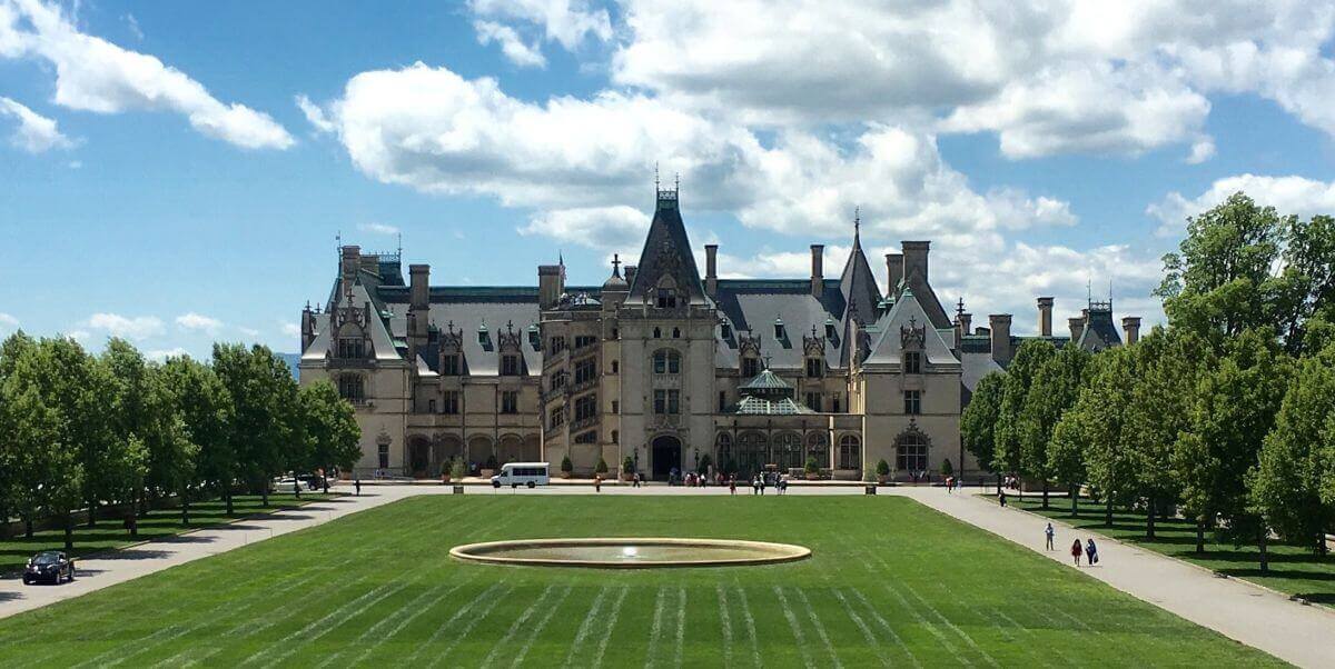 People walking around Biltmore Estate in Asheville, North Carolina.