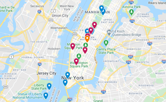 Google map of top sites in New York for first-timers