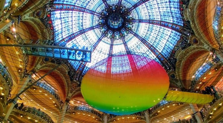 Belle epoque stained glass domed ceiling.