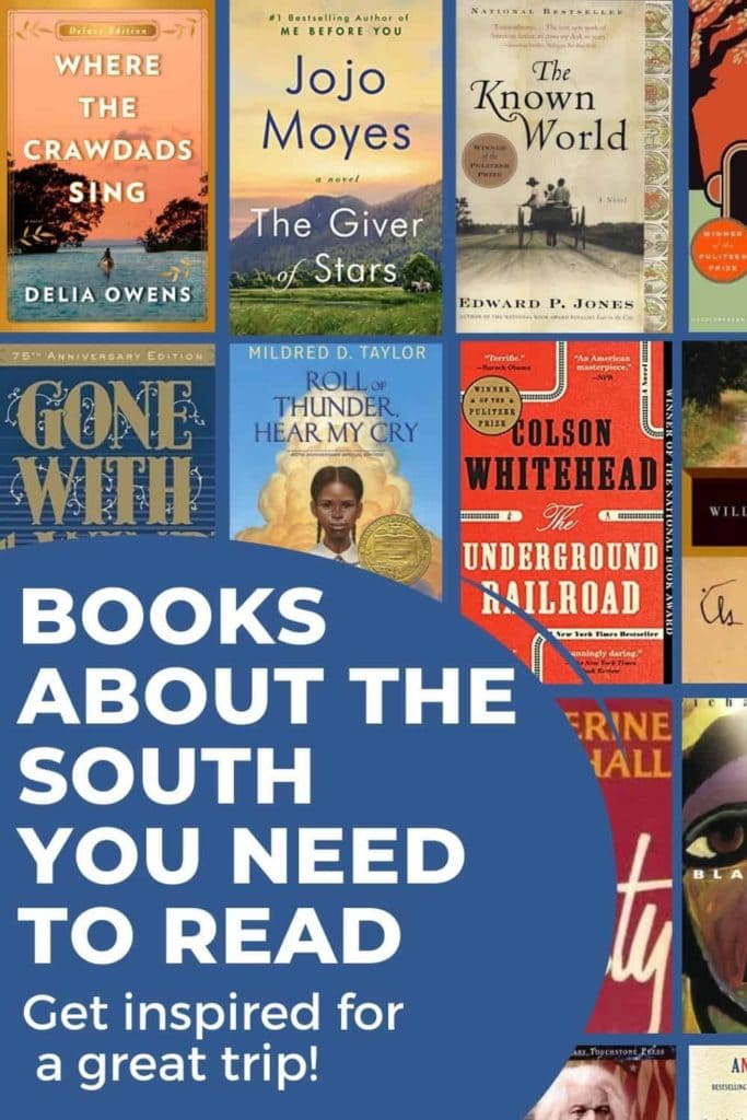 Pinterest image with images of several book covers that says "Books About the South You Need to Read."
