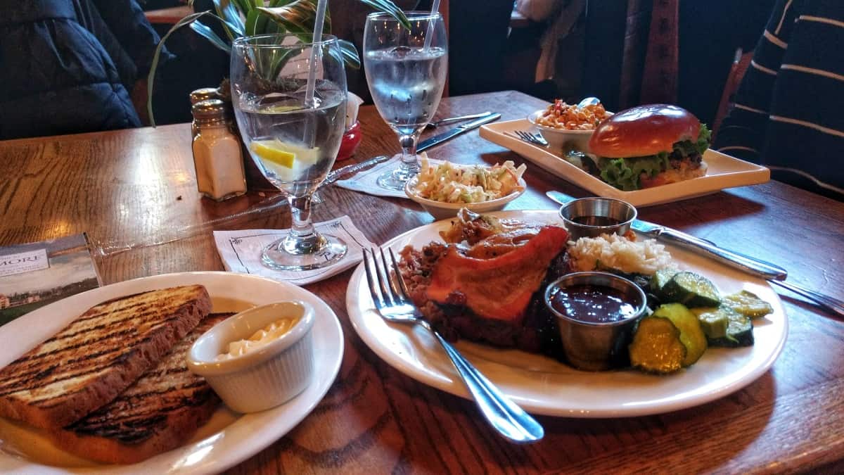 Lunch food on a wooden table at The Stable Cafe at Biltmore Estate