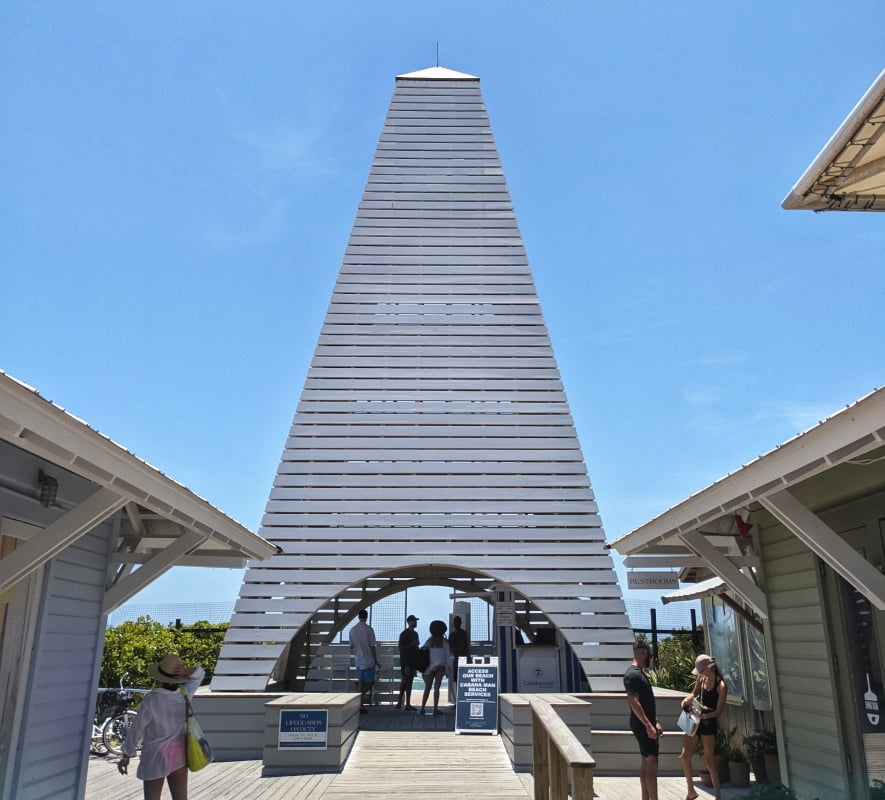 Grey wood slat tower in Seaside Florida