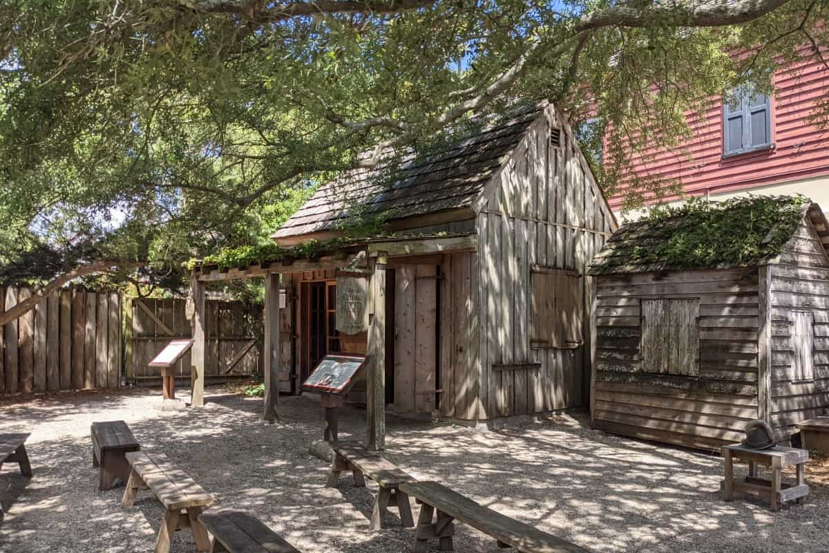 Old wooden structure at Colonial Quarter living history museum