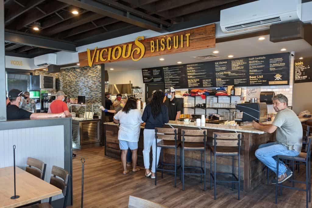 Inside Vicious Biscuit restaurant in Mount Pleasant, South Carolina