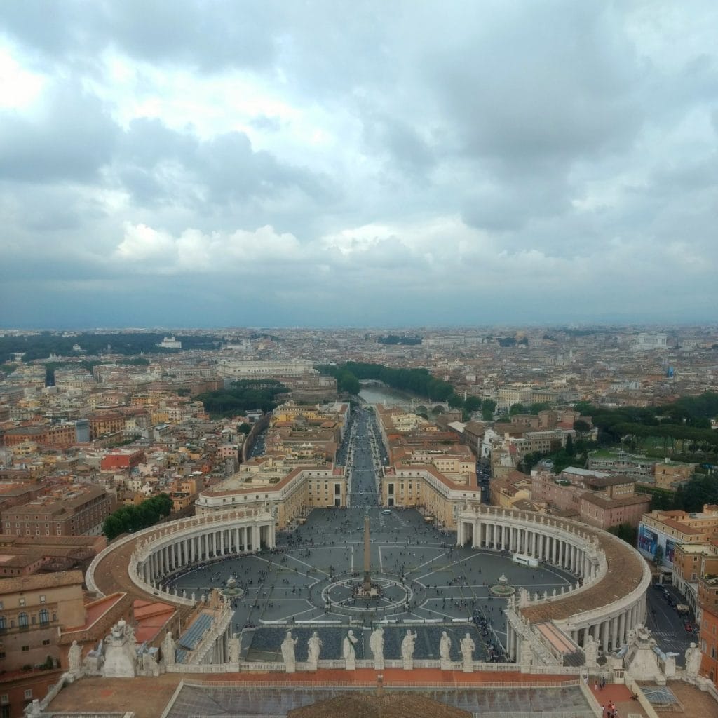 view of Rome from the top of the dome of St. Peter's Basilica in Vatican City