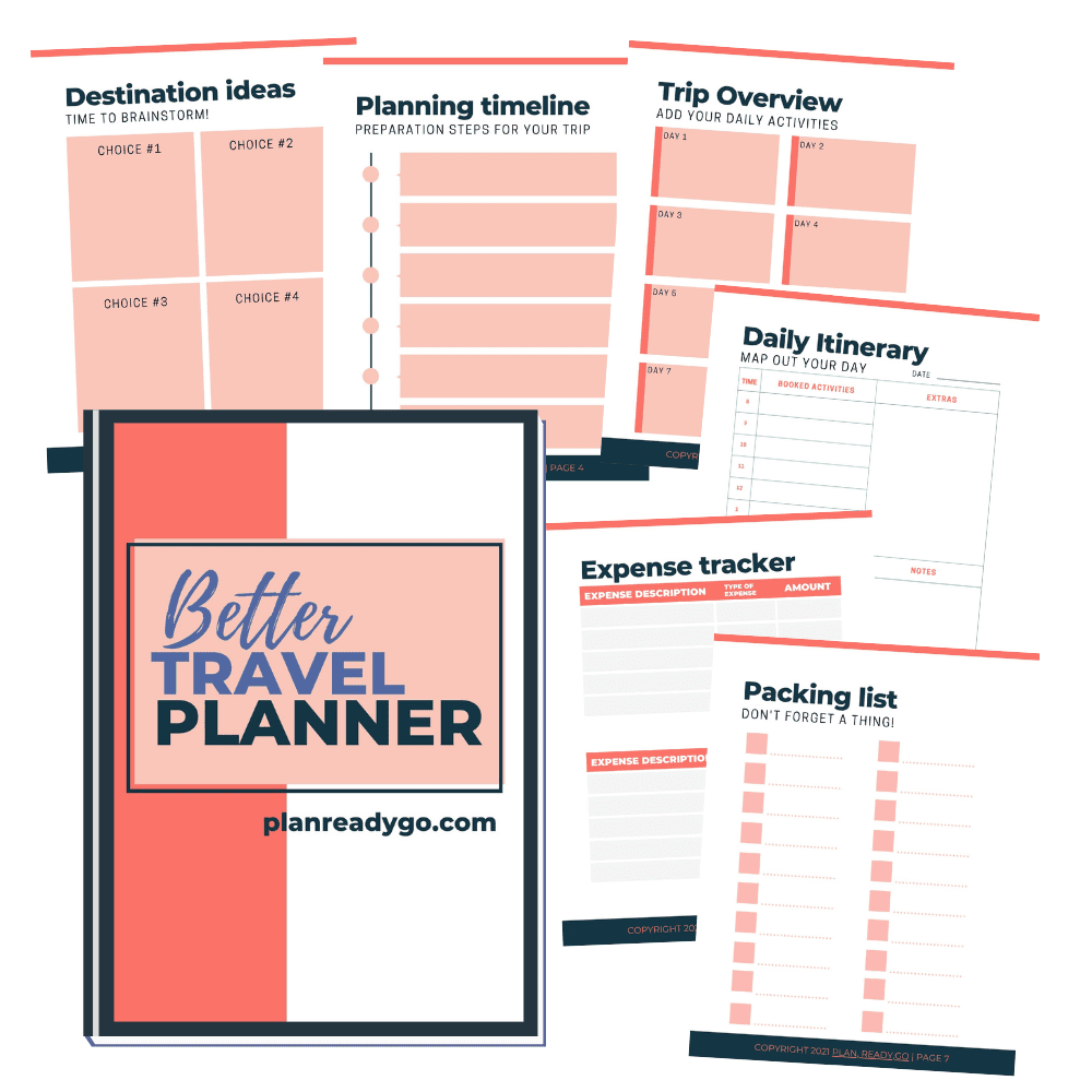 mockup image of a free printable travel planner