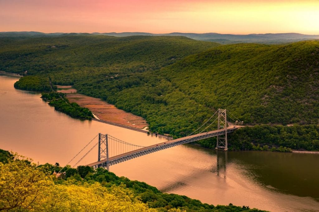 aerial view of a bridge in Bear Mountain State Park