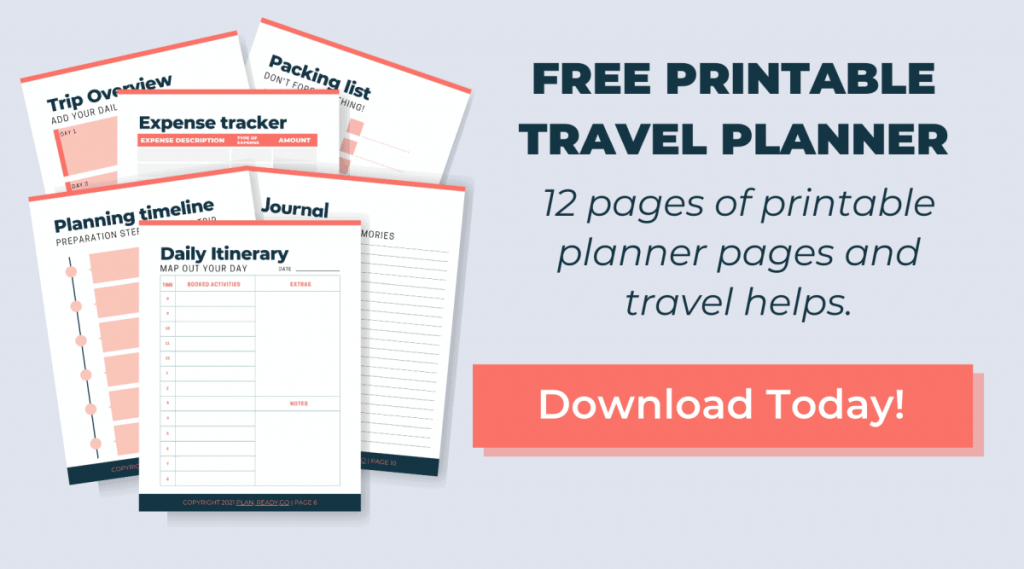 mockup image of a free printable travel planner
