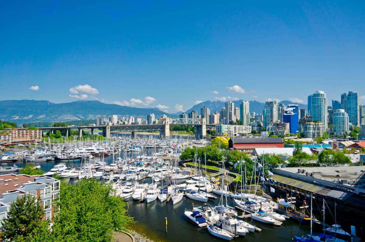 Vancouver British Columbia skyline with mountains in the distance