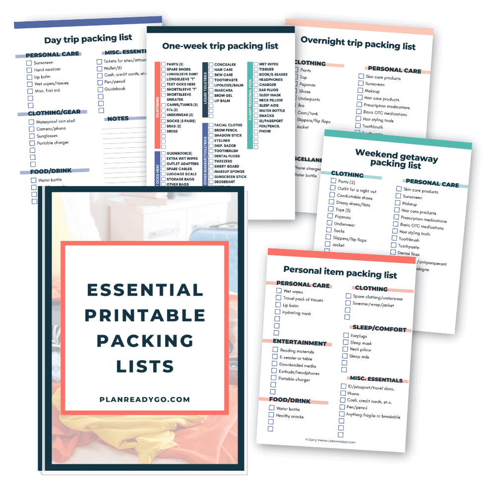 Mockup image of free printable packing lists