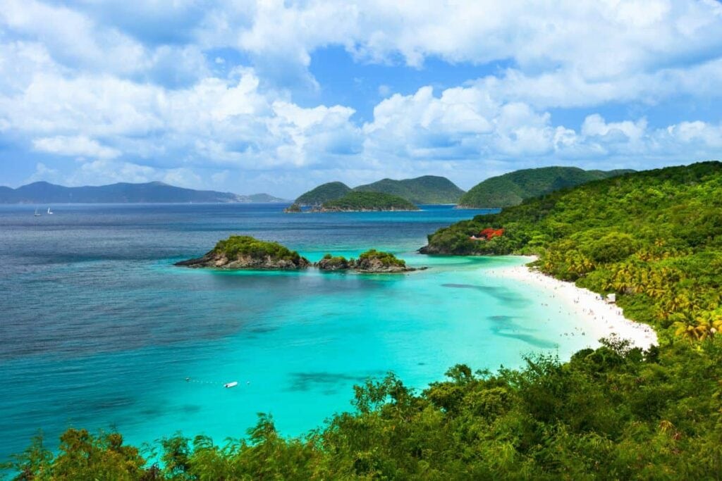 tropical bay with clear blue water and lush greenery at Virgin Islands National Park