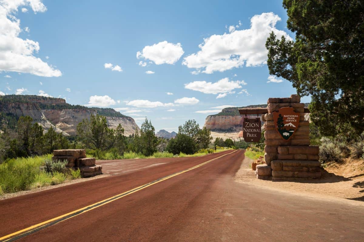 Entrance sign at Zion National Park in Utah