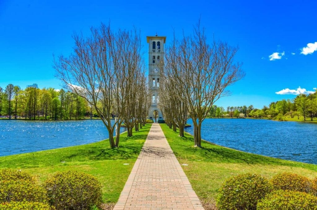 clock tower on a lake