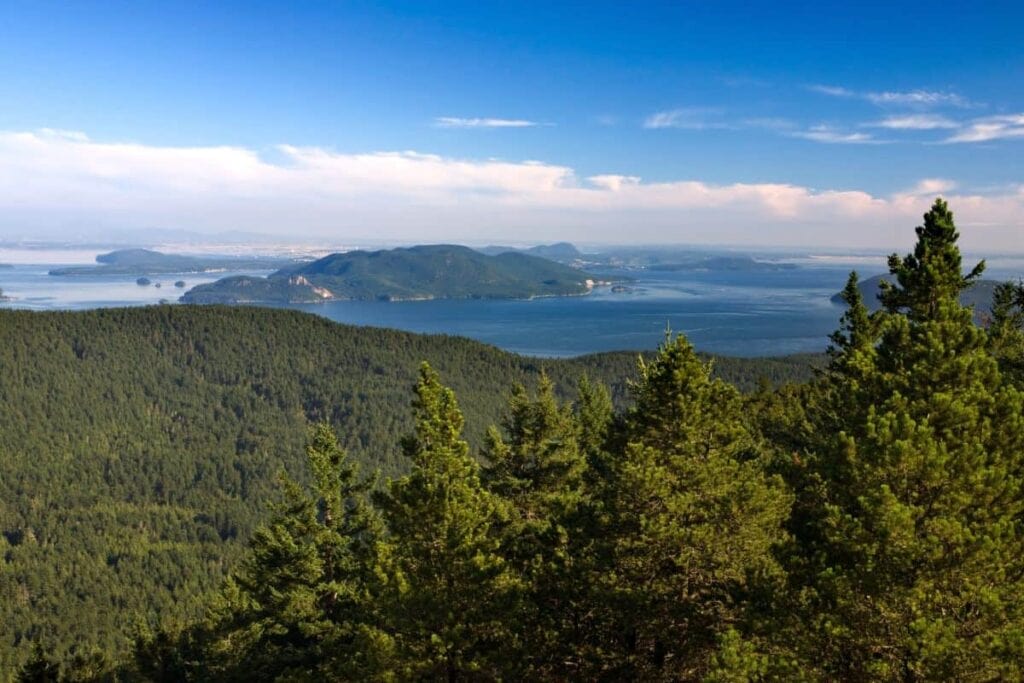 view of the San Juans Islands from Orcas Island in Washington State