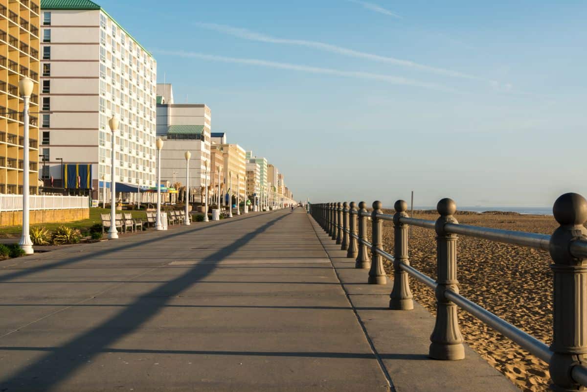 wide walkway boardwalk at Virginia Beach in Virginia