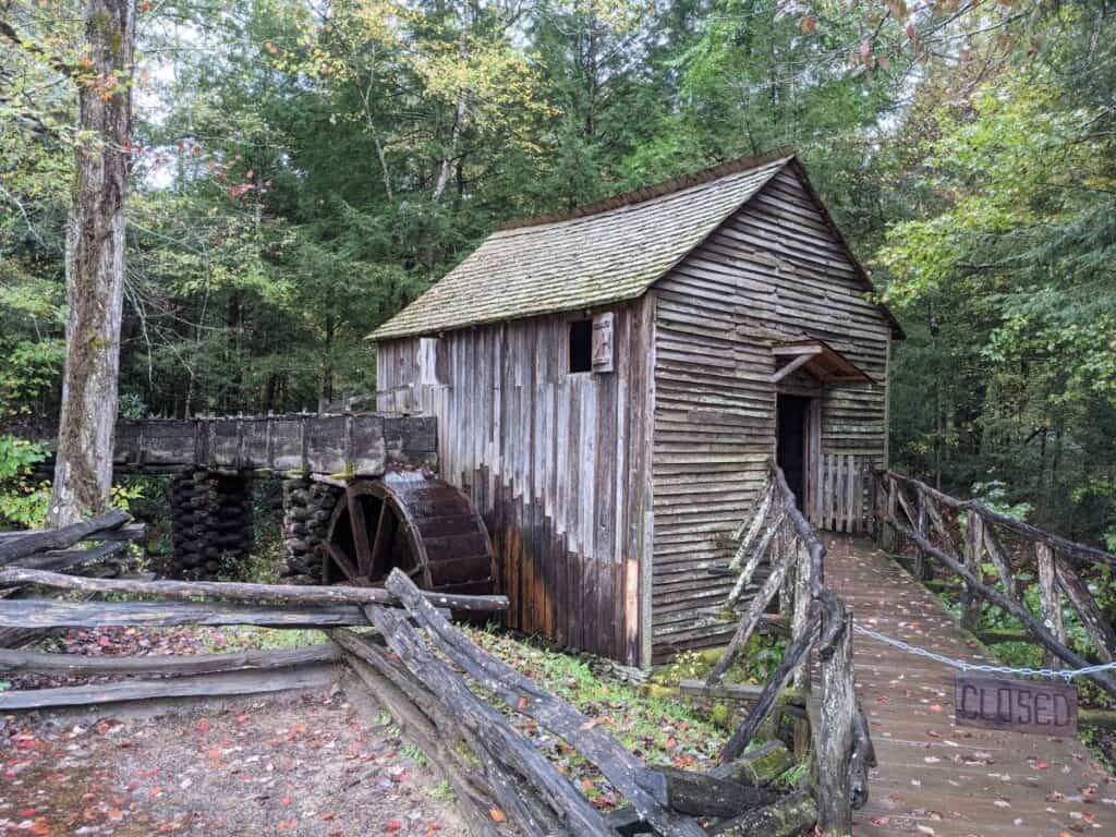 old wooden grist mill in Cades Cove in Great Smoky Mountains National Park