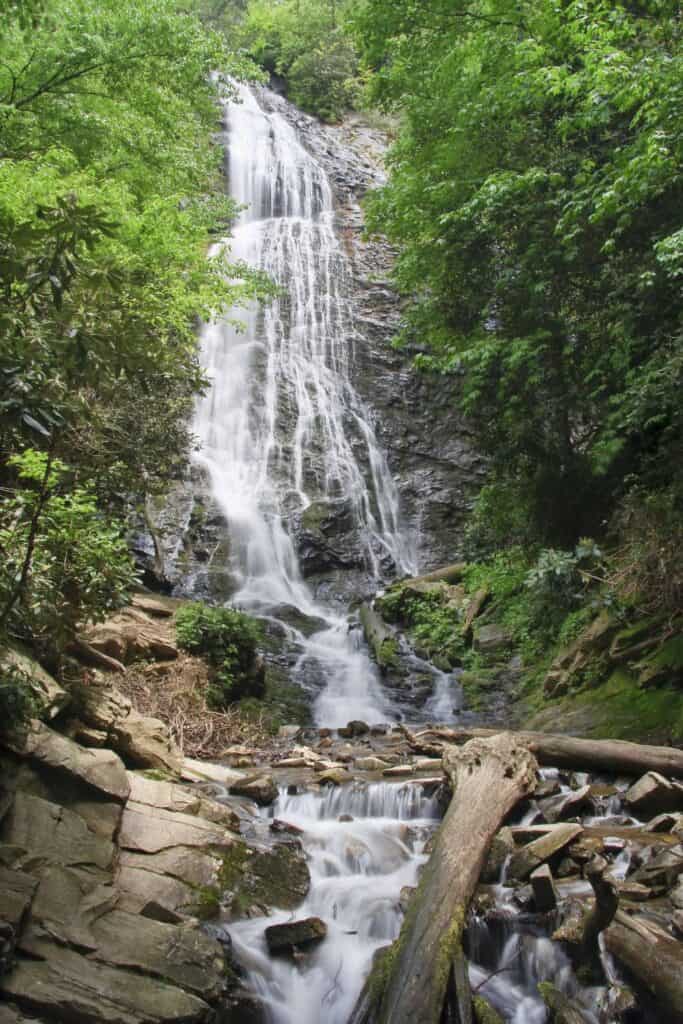 Mingo Falls cascading over rocks near Cherokee in North Carolina