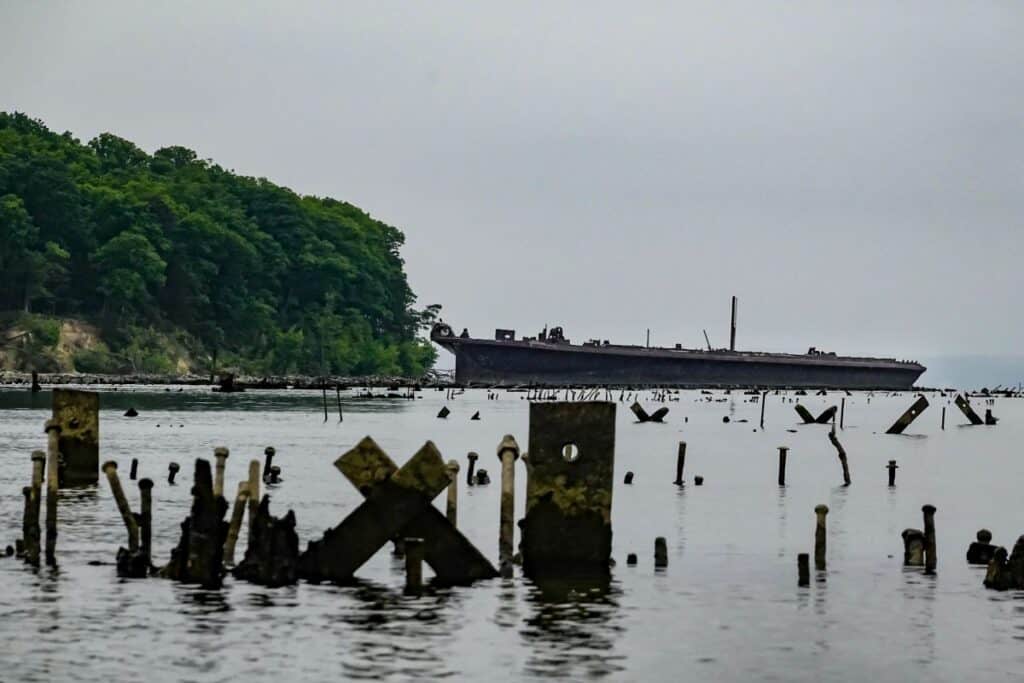 The ghost fleet of Mallows Bay, a collection of historic shipwrecks on the Potomac River.