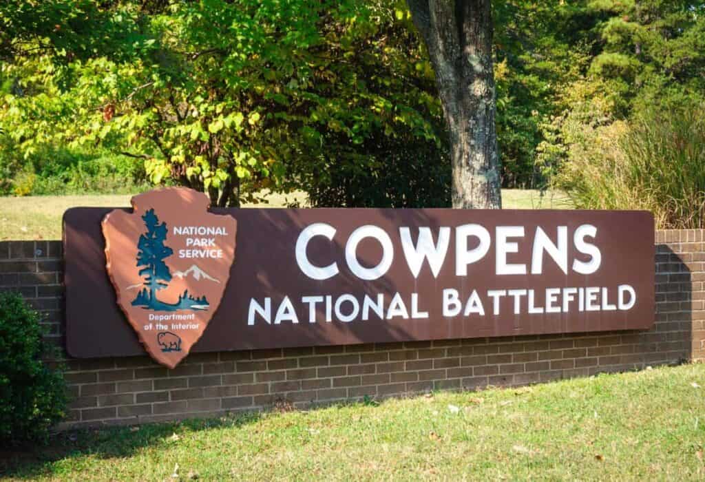 National Park Service sign that says Cowpens National Battlefield