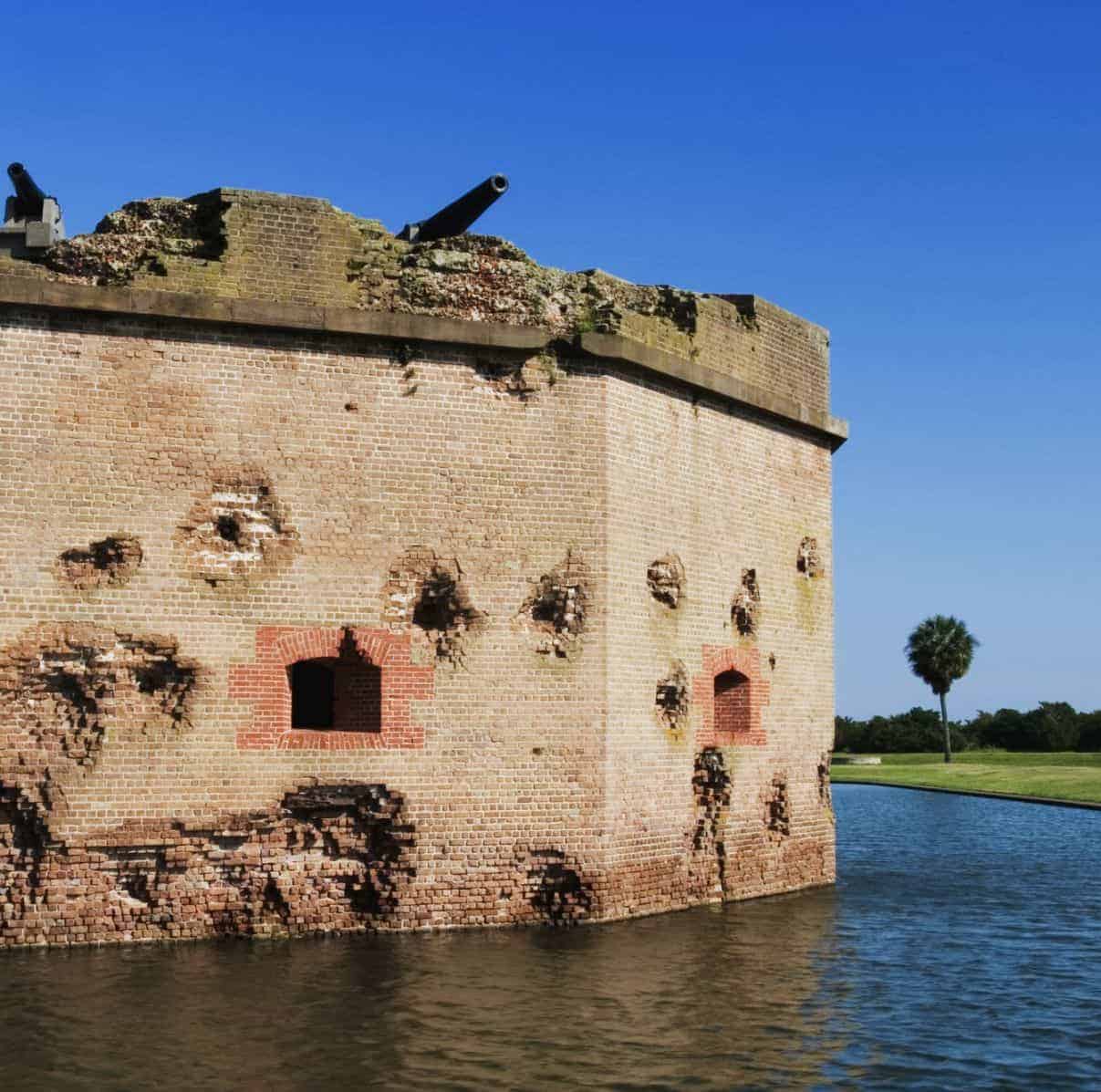 old brick fort in Georgia with holes in the outer wall