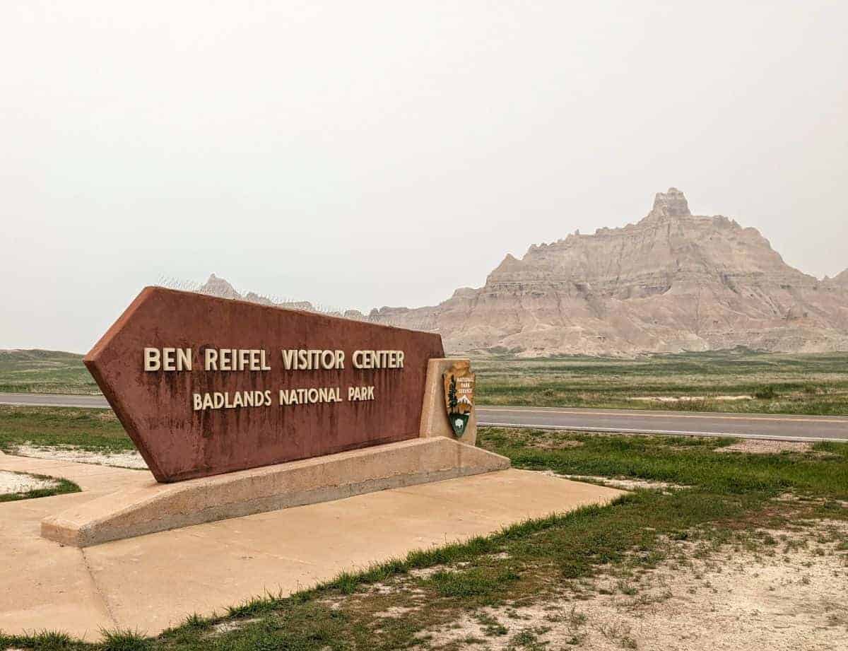 concrete sign that says Ben Reifel Visitor Center