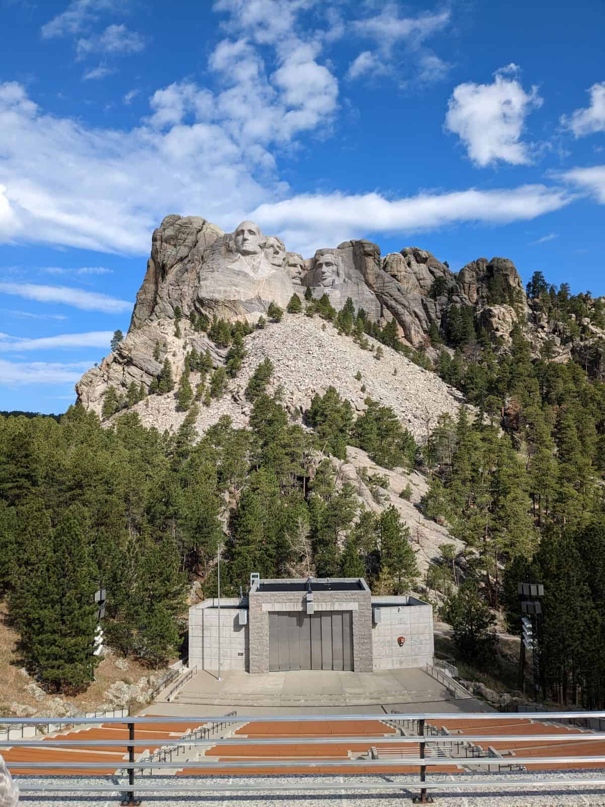 View of stage and large amphitheater in front of Mount Rishmore