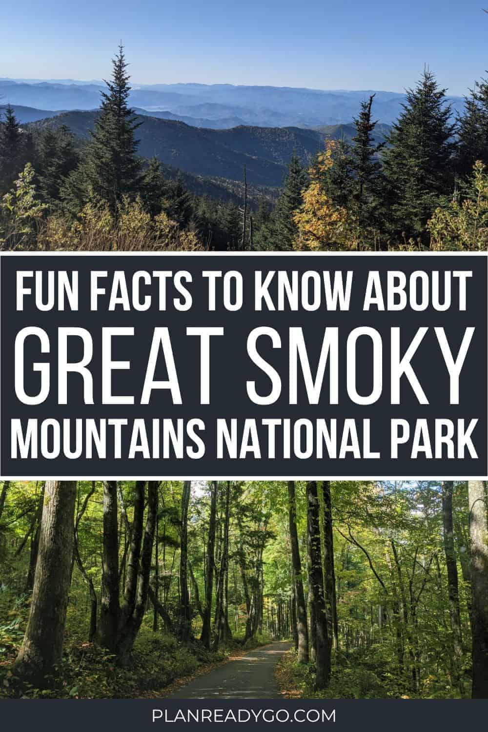 Great Smoky Mountains National Park Fun Facts Pinterest image with photos of the park